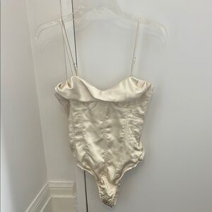 Zara Cream Bodysuit with Ruffled Neckline